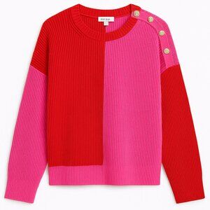ON 34th Colorblock Pink Red Button Shoulder Sweater XL NWOT